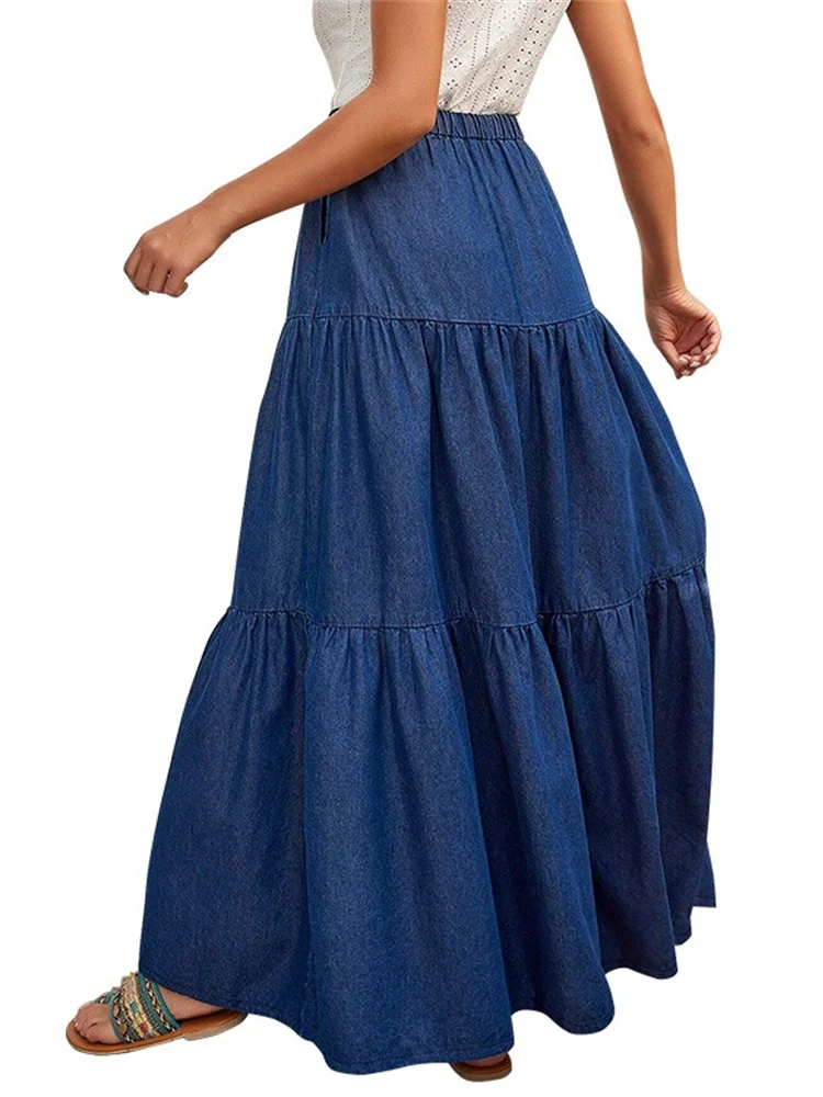 Wmstar Only Denim Skirts Women's Clothing High Waist Maxi Casual Long Flounce Skirt Wholesale Dropshipping New in Summer Clothes