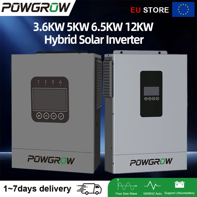 POWGROW Onduleur Solaire Hybride 12KW 48VDC Onde Sinusoïdale Pure 24V 220V 160A avec Contrôleur de Charge MPPT et Convertisseur Hors Réseau WIFI 1