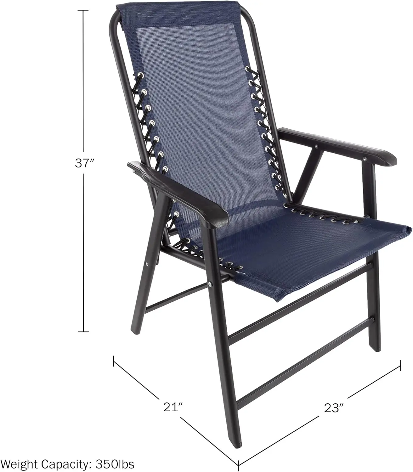Folding Camping Chairs. Set of 2. Lawn Chairs. Textilene Fabric. Bungee Suspension. Portable. Navy.