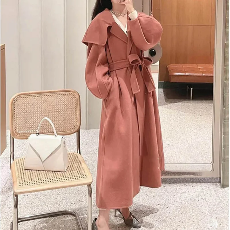 

WAKUTA JAPAN Turn Down Collar Solid Color Long Sleeve Chaquetas Single-breasted Bandage Jacket Manteaux Casaco Feminino Coat