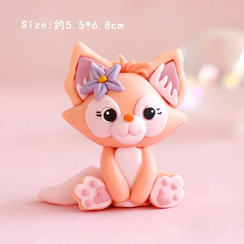 Cute Pink Fox Bow flower Cake Toppers Girl's Birthday Dessert Decoration for Children's Day Party Supplies Lovely Gifts