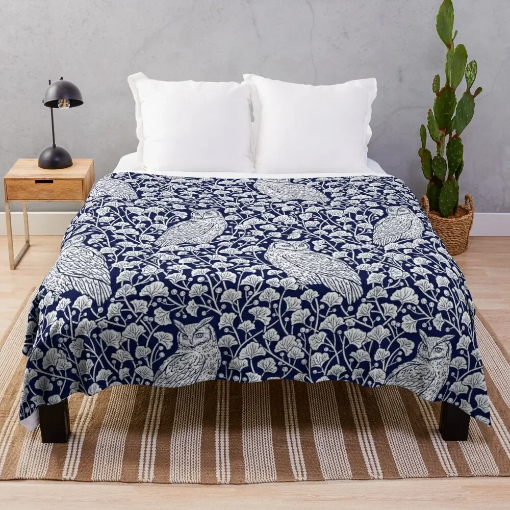 

Winter Blue II - Owls and Gingko Leaves Throw Blanket Giant Sofa Flannels Blankets