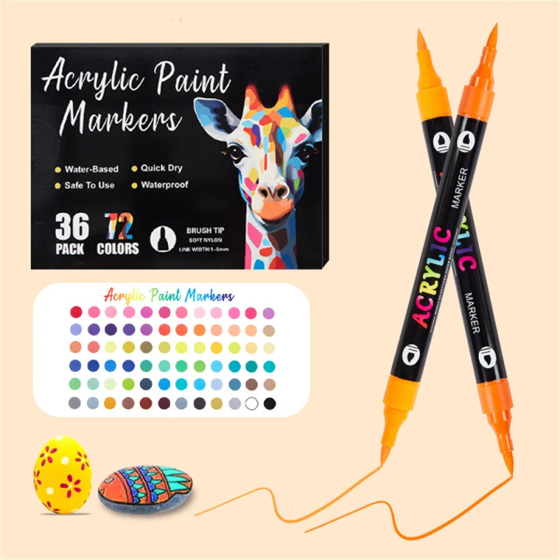 Dual Acrylic Paint Markers Set With Brush And Fine Tip For Art_voghion.com