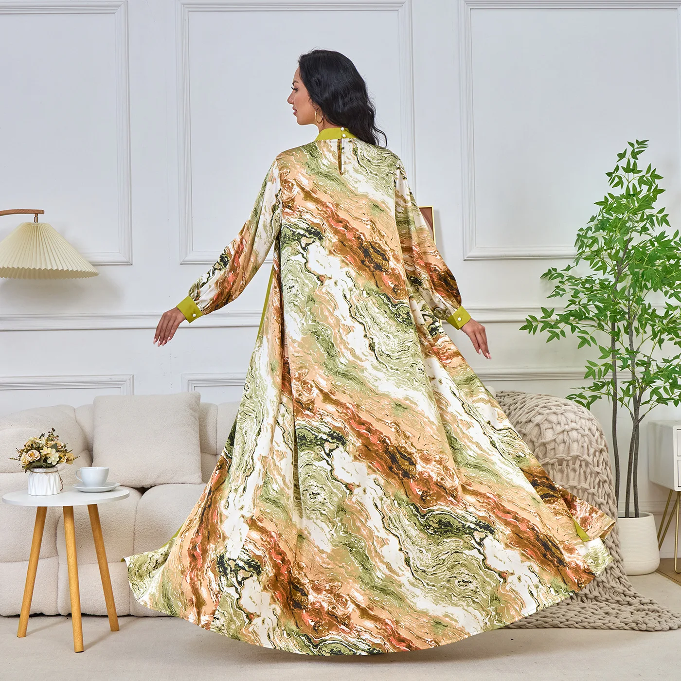 MT200 Muslim clothing new printed cardigan two-piece formal dress - Image 4