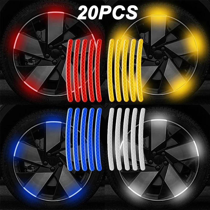 40/20pcs Car Wheel Reflective Stickers Tire Hub Safety Warning Strips Car  Motorcycle Bike Tyre Hub Styling Night Reflector Decal - AliExpress