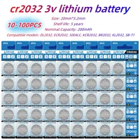 10-100PCS 200mAh CR2032 DL2032 ECR2032 3V Lithium Battery For Watch Toys Calculator Car Key Remote Control Button Coin Cells
