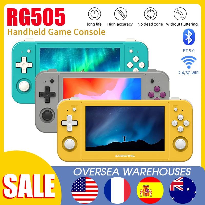 ANBERNIC RG505 Handheld Game Console 4.95 Inches OLED Touch Screen Android  12 OS Portable Video Game Console Christmas Kids Gift