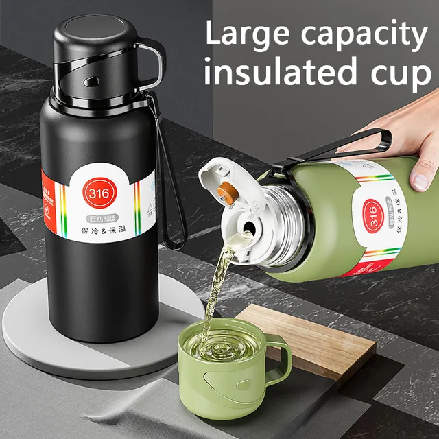 Bouteille d'eau thermique 2L grande capacité avec paille bouteille Thermos en acier inoxydable bouteille d'eau froide et chaude tasse Thermos de Sport 3
