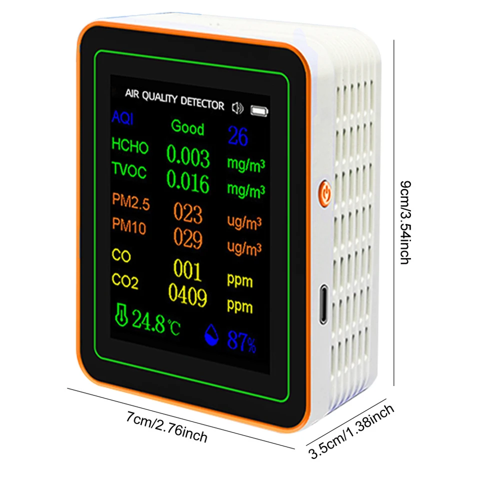 Detector De Calidad Del Aire Portátil - Mide PM2.5, PM10, PM1.0, Temperatura Y Humedad, Pantalla A Color, Alarma Sonora