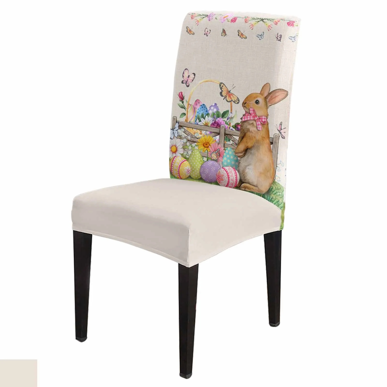 

Easter Bunny Eggs Flower Butterfly Chair Cover Spandex Elastic Dining Chair Slipcover Wedding Banquet Hotel Stretchy Seat Cover