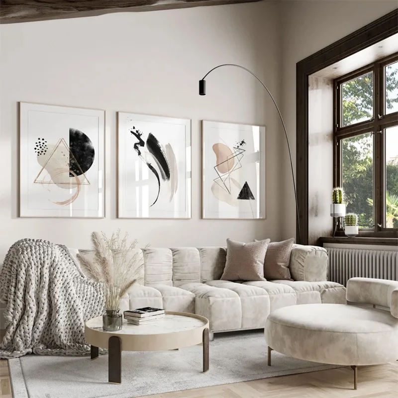 

Light Colours Neutral Abstract Art Canvas Painting Modern Nordic Fashion Minimalist Poster Bedroom Gallery Frameless Wall Art