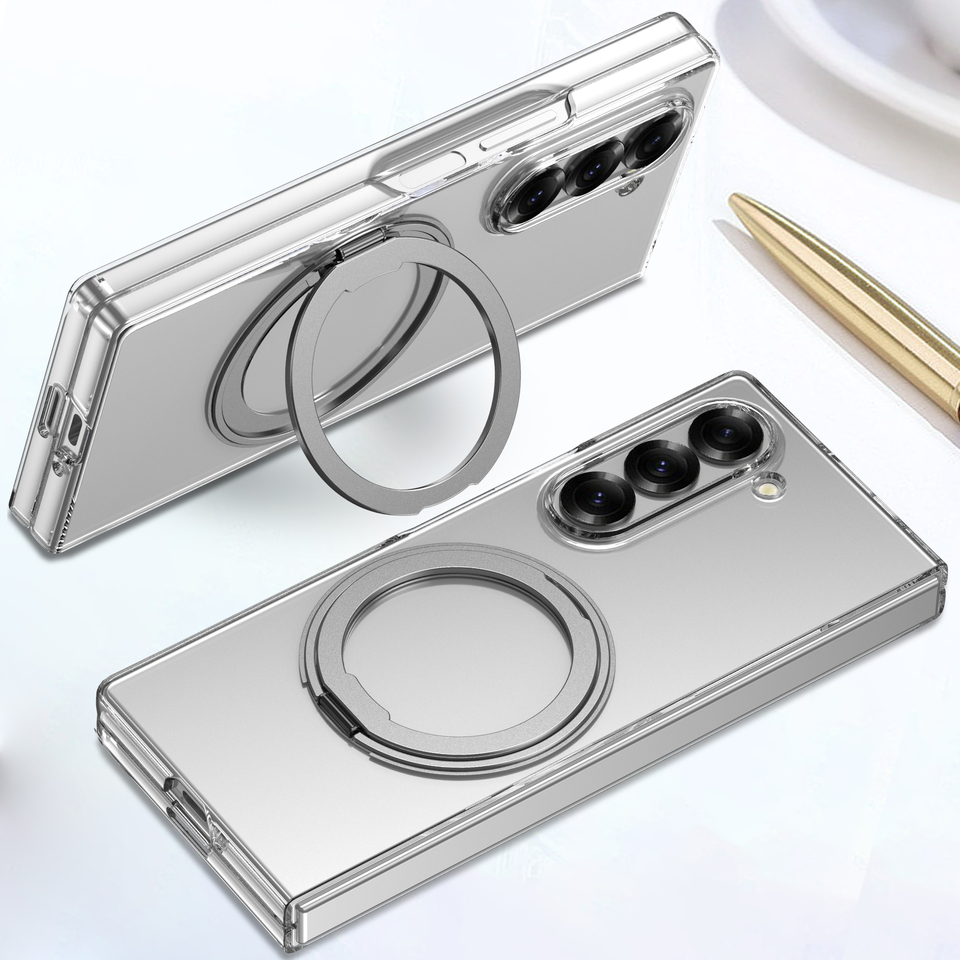 360Â° Rotating Magnetic Holder Phone Case For Samsung Galaxy Z Fold 6 Magsafe Wireless Charging Transparent Hard Shockproof Cover