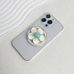 Magnetic Floral Retractable Phone Grip and Foldable Stand in Transparent Candy - Colored Resin (Yellow)