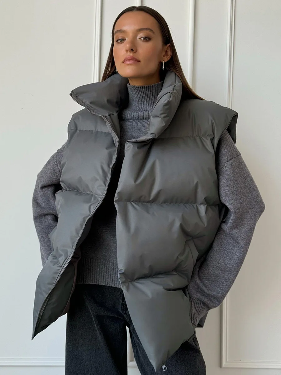 Casual Loose Sleeveless Jackets Parkas Female Winter New Streetwear Outwear For Women Lapel Tank Top Patchwork Coat