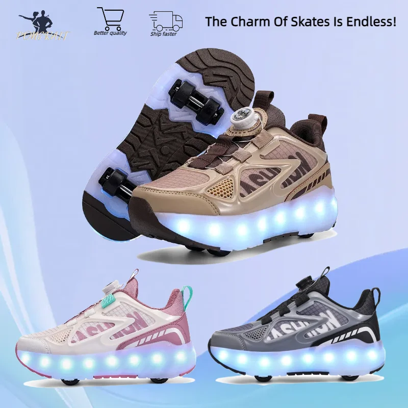 

Teenage Girls Skates Luminous Student Children's 4 Wheel Dual-use Detachable Roller Skates Outdoor Leisure Wheeled Sports Shoes