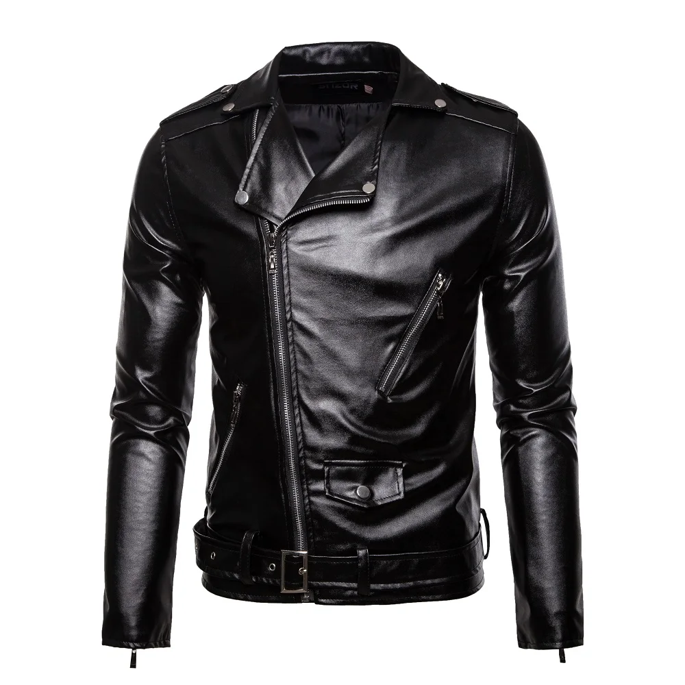 Men Red Leather Jackets Slim Fit Pu Motorcycle Jackets New Fashion Male Diagonal Zipper Leather Coats Spring Casual Jackets 5XL blue leather jacket mens Casual Faux Leather