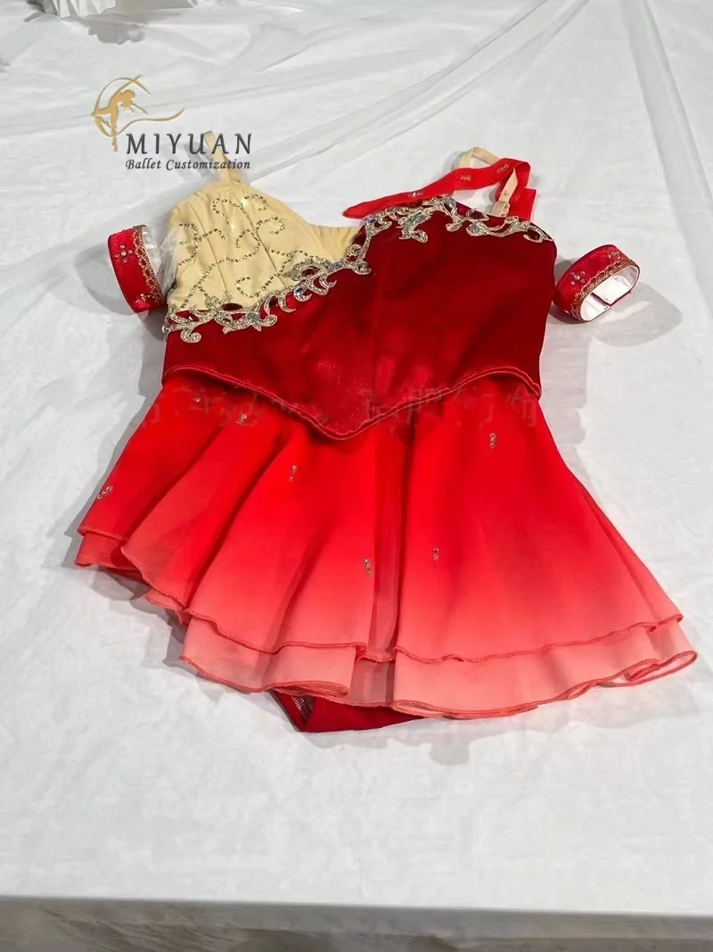 

High-end Red gradient split Cupid Variations Ballet competition costume custom for girls