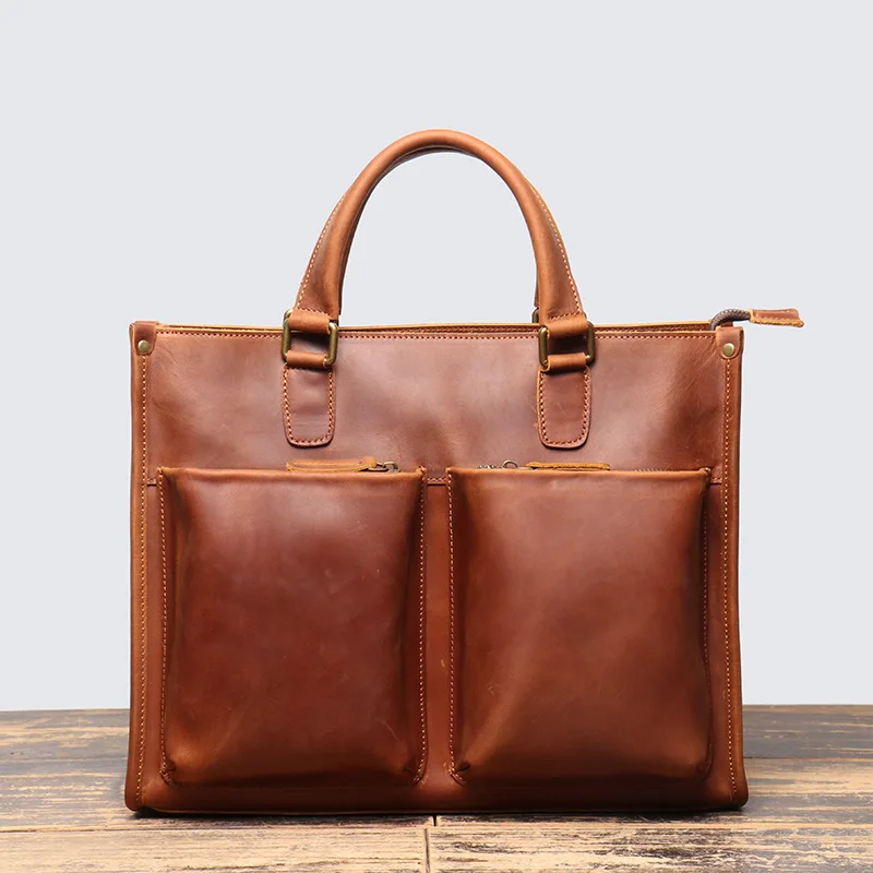 

Vintage Men's Real Leather Handbag Top Layer Cowhide Lightweight Briefcase Work Commuting Briefcase Women's Crossbody Bag