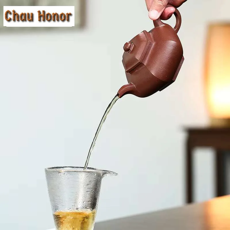270ml Authentic Yixing Purple Clay Teapots Raw Ore Mud Handmade Hexagonal Tea Pot Chinese Tea Ceremony Customized Teaware Gifts