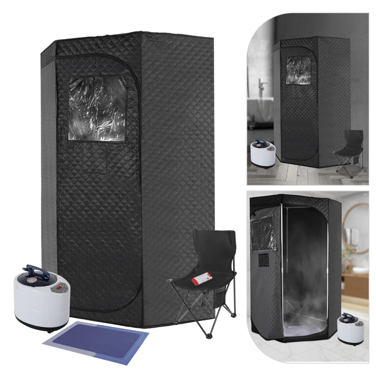 Portable Steam Sauna for Home Spa Sauna Tent Sauna Box with 3L Steamer Remote Control Folding Chair 3