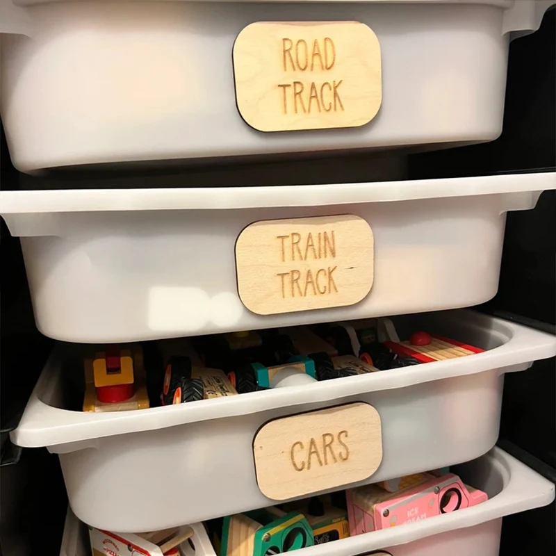 Personalised Wooden Playroom Toy Storage Box Labels Custom Text Nursery  Decor Tags Place Cards 5x3cm
