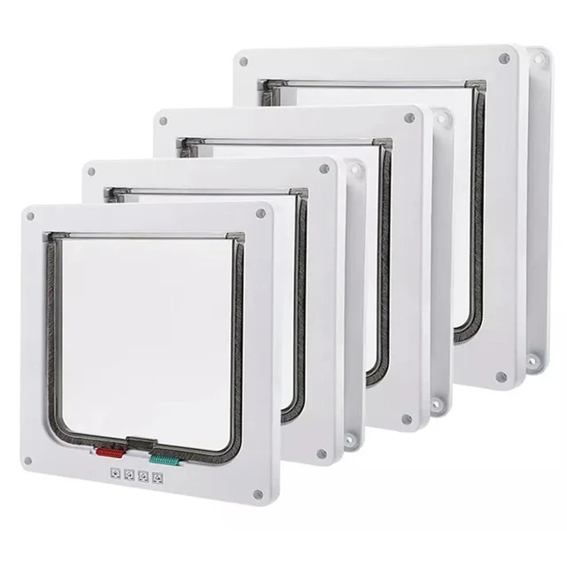 Cat Flap Door with 4 Way Security Lock ABS Plastic Gate Puppy Kitten Safety In/out Dog Cat Flap Door Kit Small Pet Supplies 3