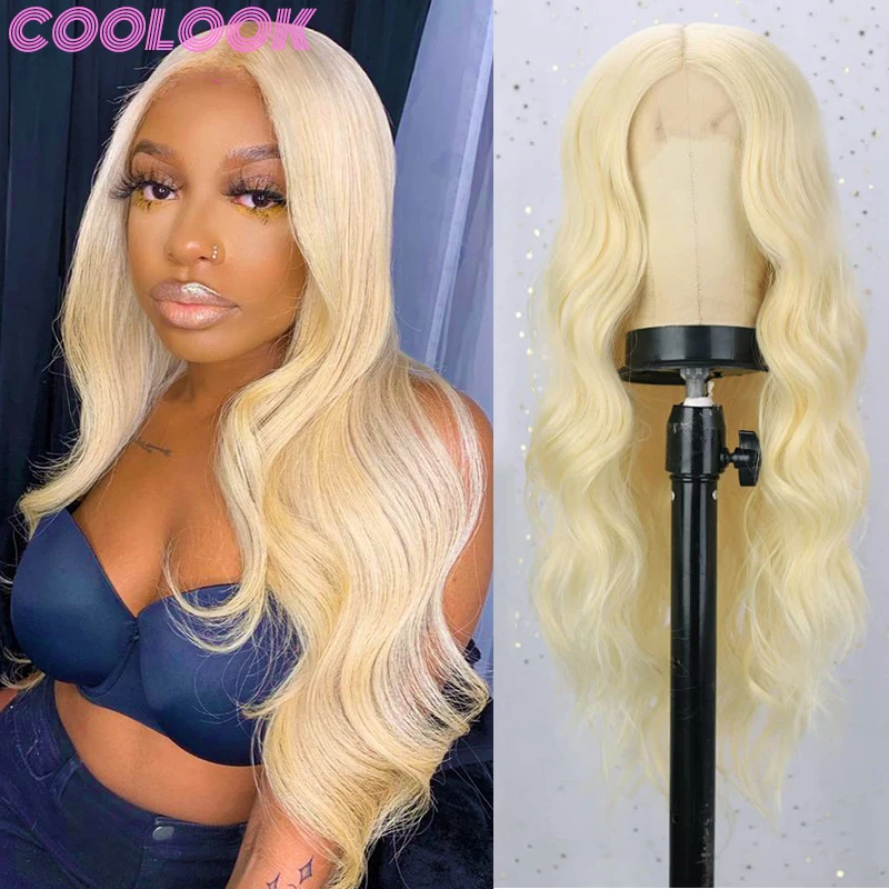  Xiweiya long blonde synthetic lace front wigs wavy