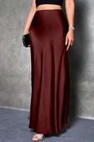 Elegant silk-like satin A-line midi skirt with high waist and mermaid tail for women in spring and summer - Image 5