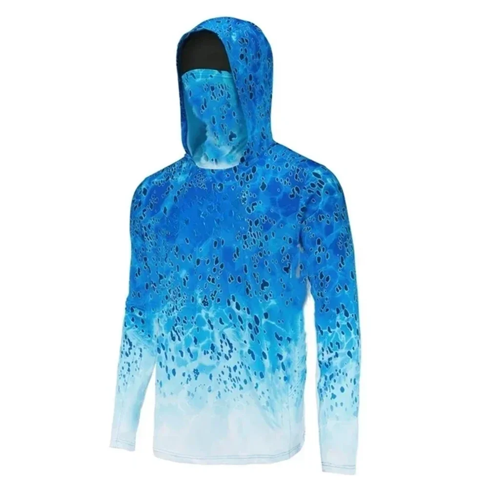 Camouflage Long-Sleeve Fishing Shirt with Hood and Mask - Quick-Dry Sun Protection Top