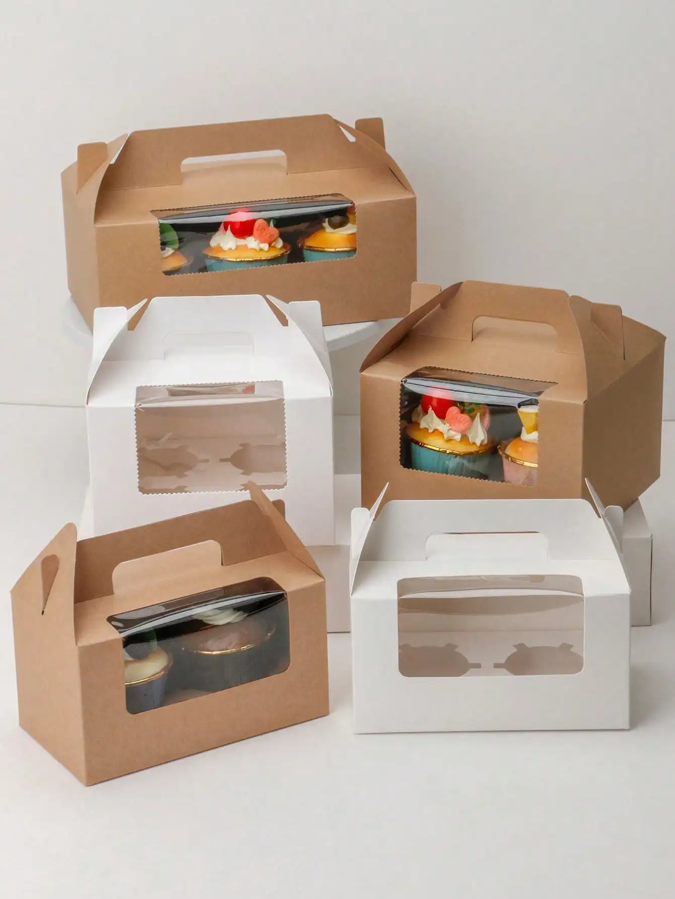 Cupcake Boxes with Windows and Handles, Muffin Cake Holders, Pastry Containers for Weddings or Birthdays Gift Bag Party Kitchen
