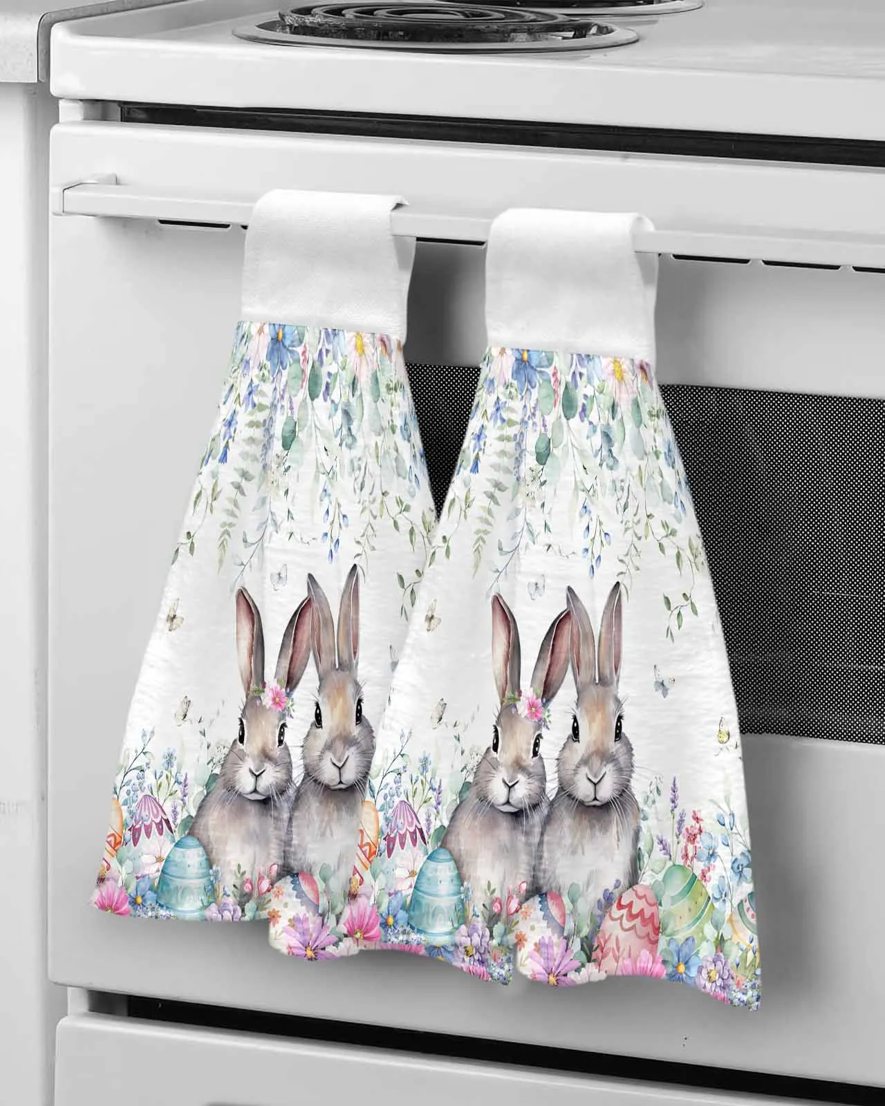 

Easter Bunny Eggs Spring Flowers Hand Towels Kitchen Bathroom Hanging Cloth Quick Dry Soft Absorbent Microfiber Towels