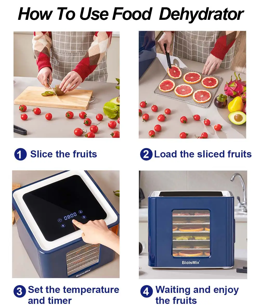 Food Dehydrator with 6 Stainless Steel Trays, LED Touch Control