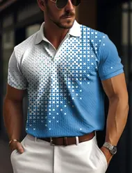 Men's Mesh Fabric Polo Shirt Button Up Polo Lapel Polo Shirt Golf Shirt Plaid Graphic Prints Geometry Street Casual Short Sleeve