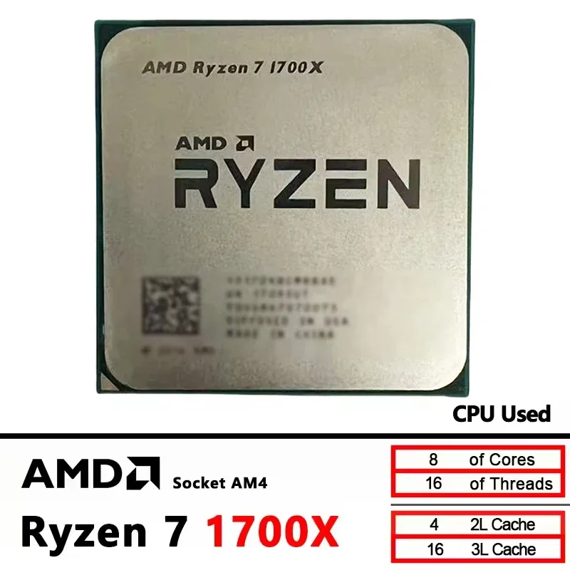 AMD Ryzen 7 1700X CPU R7 1700X 3.4GHZ3.8GHZ 8코어 16스레드 L3=16M 소켓 AM4 CPU 프로세서 게이밍 CPU 루즈 파이