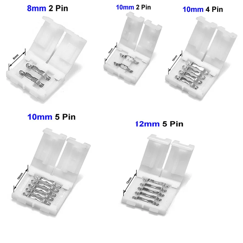 무납땜 LED 커넥터 스플라이스 클립 커넥터, RGB RGBW SMD LED 스트립 조명용, 2 핀, 4 핀, 5 핀, 8mm, 10mm, 12mm, 3528 5050
