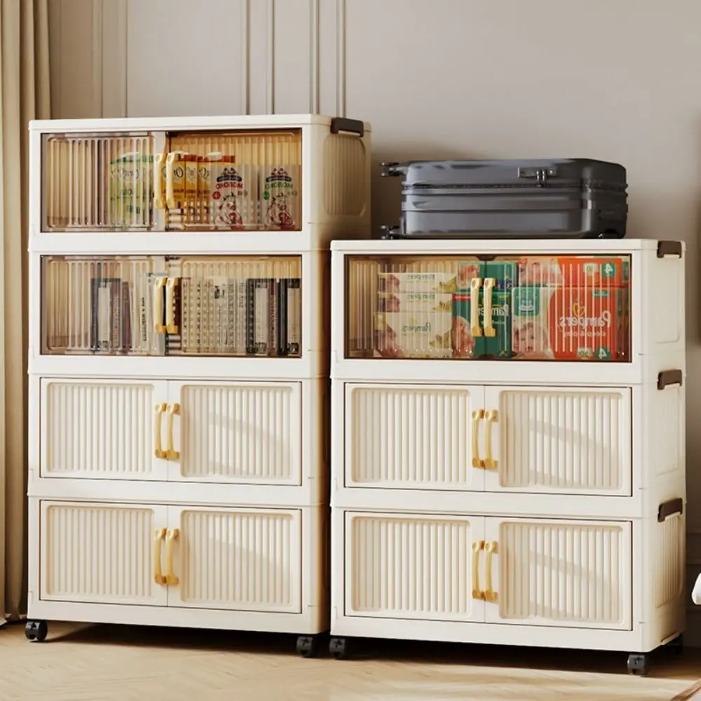 Plastic Storage Cabinet with Transparent Door and Wheels