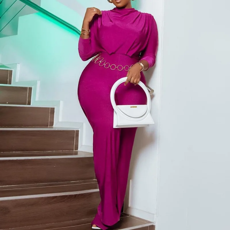 2024 Spring Women's Elegant Slim High Neck High Waist Jumpsuit Temperament Clothes New Female Fashion Skinny Wide Leg Jumpsuits