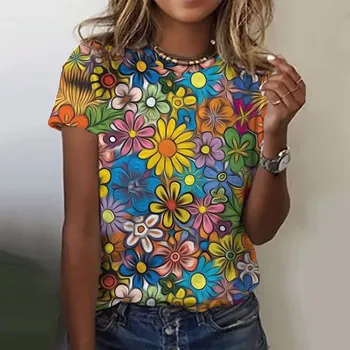 Fashion Women's T Shirt Floral Graphic Harajuku Clothing O-neck Tops Pullover 3D Print Short Sleeve Tees Loose Streetwear Summer 1