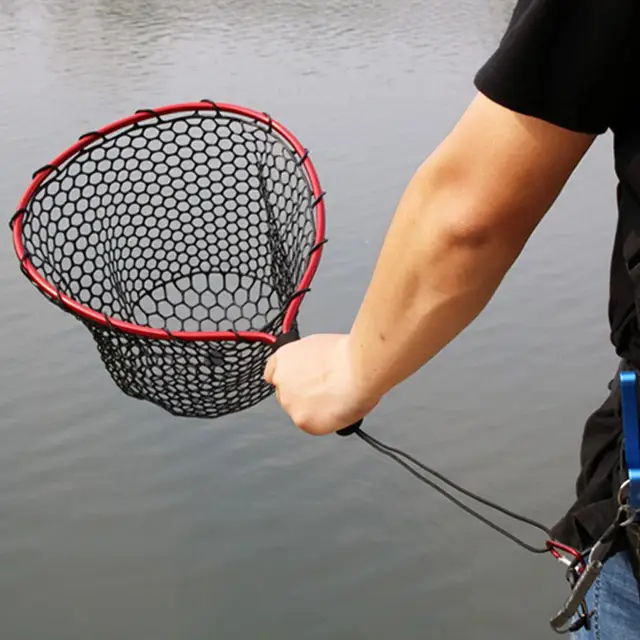 Large Folding Fishing Landing Net with Fixed Handle, Hoop Size 16'',  Floating Fish Nets Wear-Resistant Rubber Mesh Suitable for Kayak Fishing,  Ocean