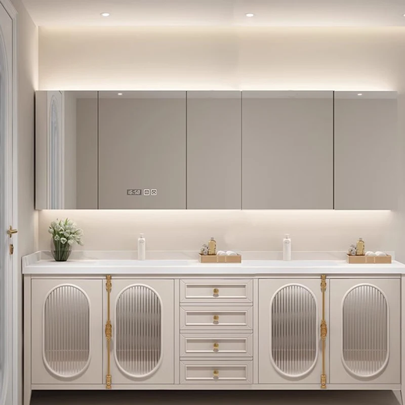 Oak American Bathroom French Cabinet Rock Ceramic Storage Vanity Unit Mirror Aesthetic Organizer Meuble Toilette Furniture