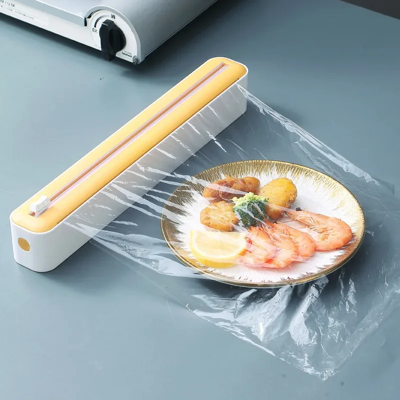S0cf038176fa84594accf94d3a9205ad0b 2 In 1 Food Film Dispenser Magnetic Wrap Dispenser With Cutter Storage Box Aluminum Foil Stretch Film Cutter Kitchen Accessories