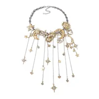 Colliers cascade rétro exagérés en alliage avec étoiles, lune et pampilles pour femmes, style Y2K Hiphop Punk, chaîne de clavicule, bijoux de fête, cadeaux 6