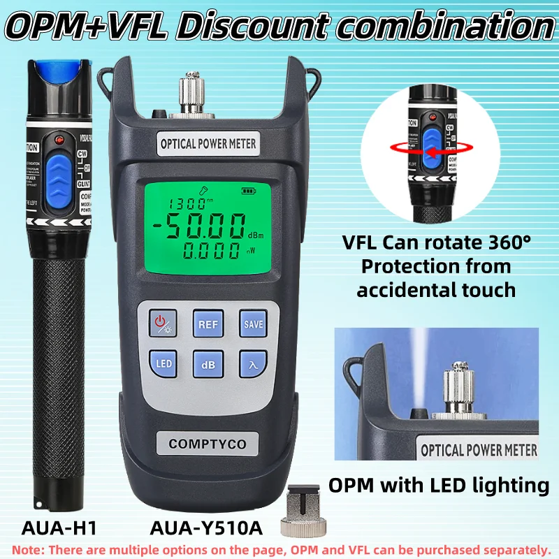 AUA-Y510A Optical Power Meter&Visual Fault Locator FTTH Fiber Tester Tool Kit (Optional) OPM(-50~+26dBm)&VFL(1/10/20/30/50mW) transparency tester manufacturer transmittance and digital optical haze meter