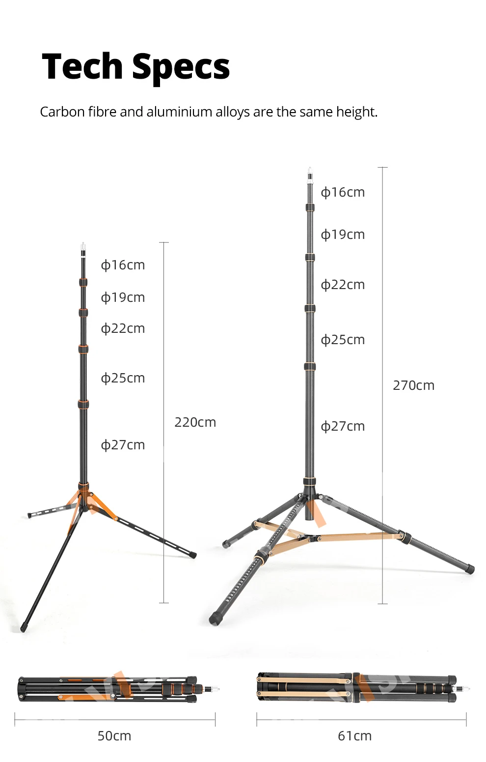 QZSD LS-255/285 Reverse folding light stand Photography outdoors Portable tripod