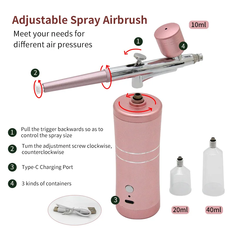 Airbrush Nail With Compressor Kit For Nails Art Paint Cake Crafts Nails Spray Nano Steam Gun Nail Art Tattoo Spray Gun Oxygen