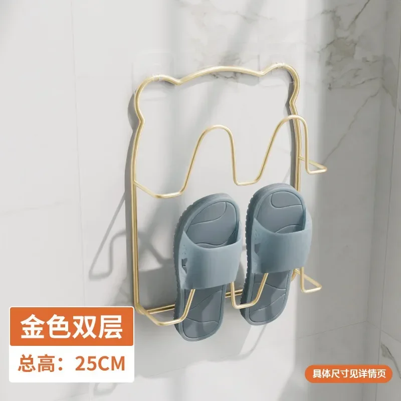 Two layers Indoor wall-mounted multi-functional shoe storage rack, home slipper rack, bathroom wrought iron shoe drying rack