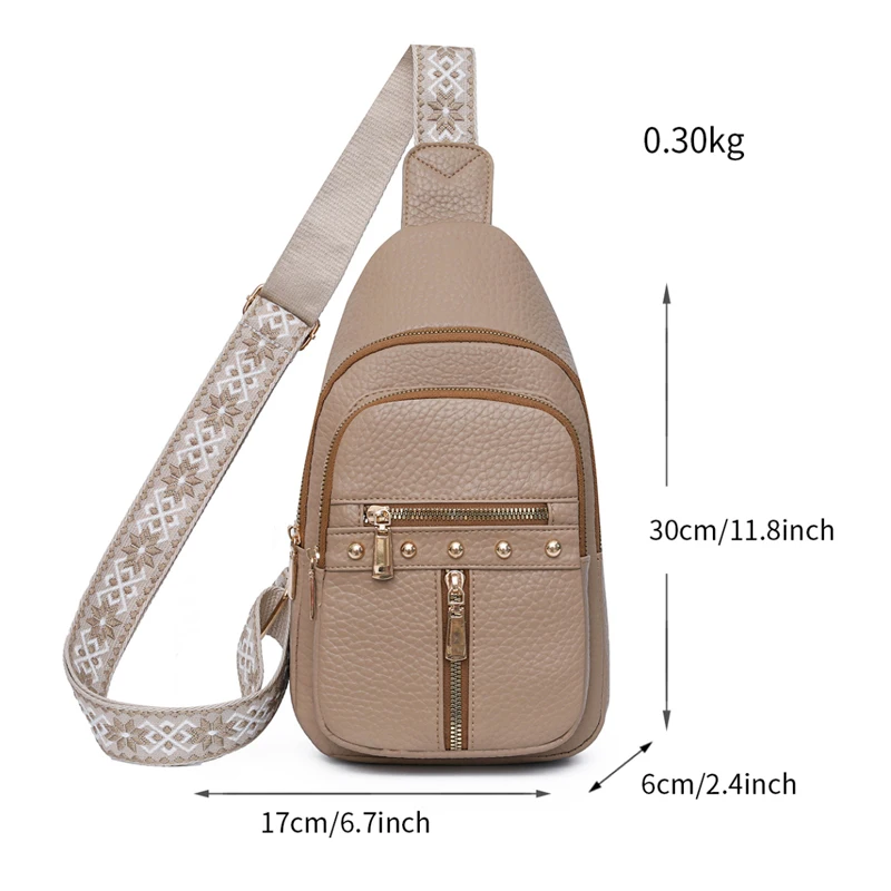 Women's fashionable multi-layer Satchel | adjustable shoulder strap, zipper closure, urban style multifunctional chest bag