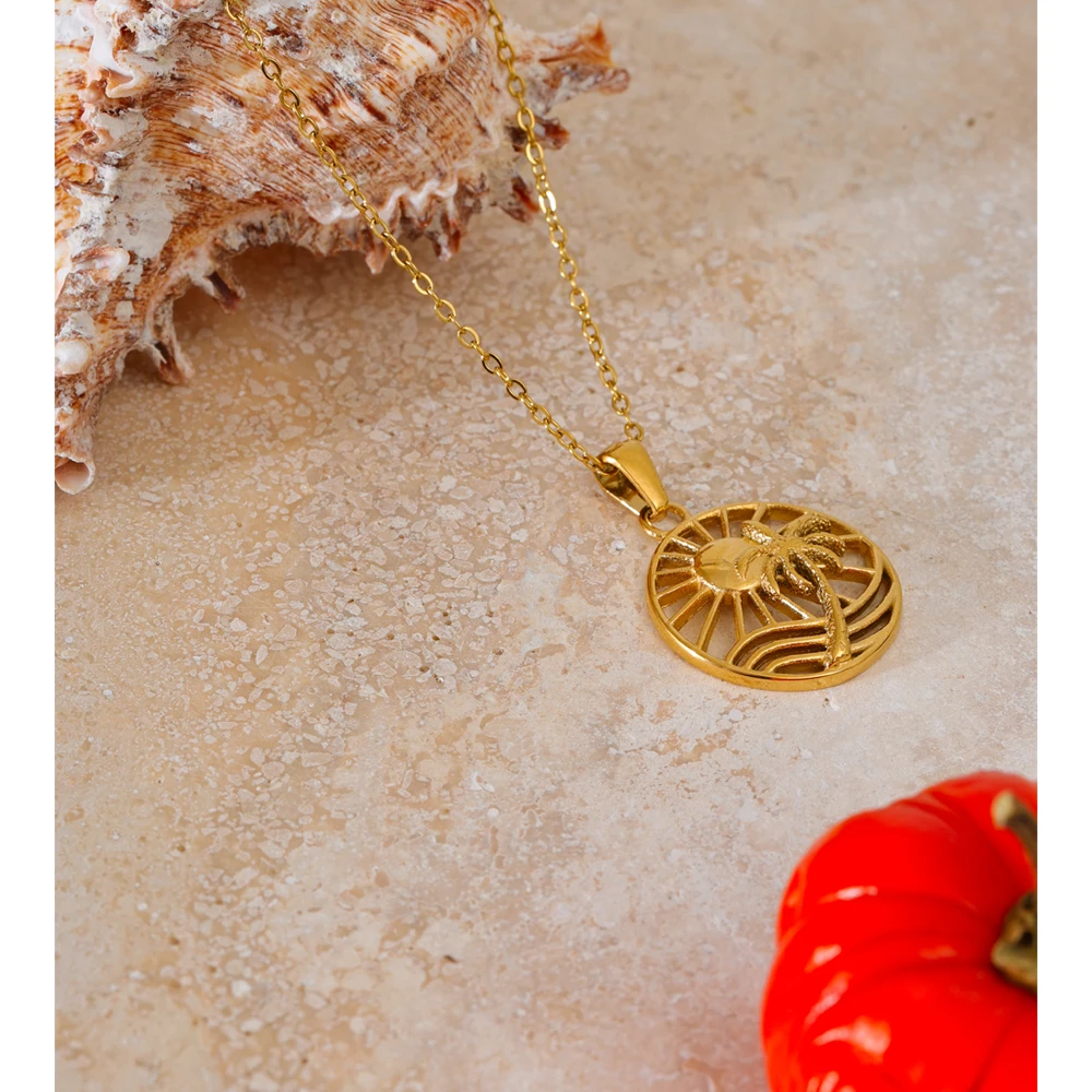 Yhpup Summer Stainless Steel Sun Pendant Necklace