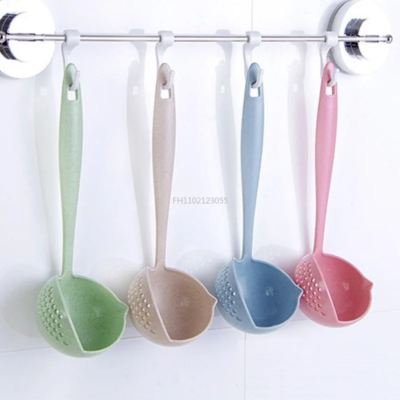 Long Handle 2 In 1 Soup Spoon Slotted Spoon Home Strainer Cooking Colander Kitchen Scoop Plastic Kitchen Accessories