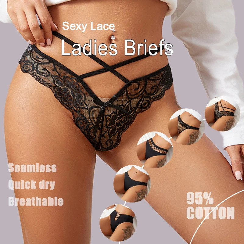 

Sexy Lace Low Waist Briefs Temptation Plaid Hot Underwear Women's Seamless Breathable Sexy String Plus Size Panties Women's Set
